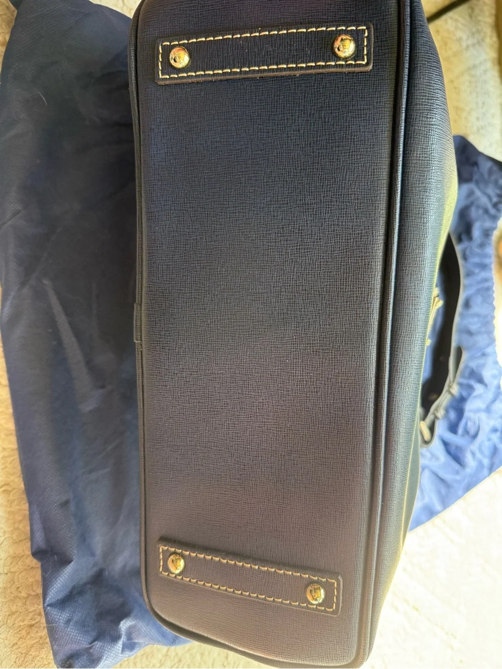 Dooney & Bourke Marine Blue Leather Messenger Bag with Gold Hardware